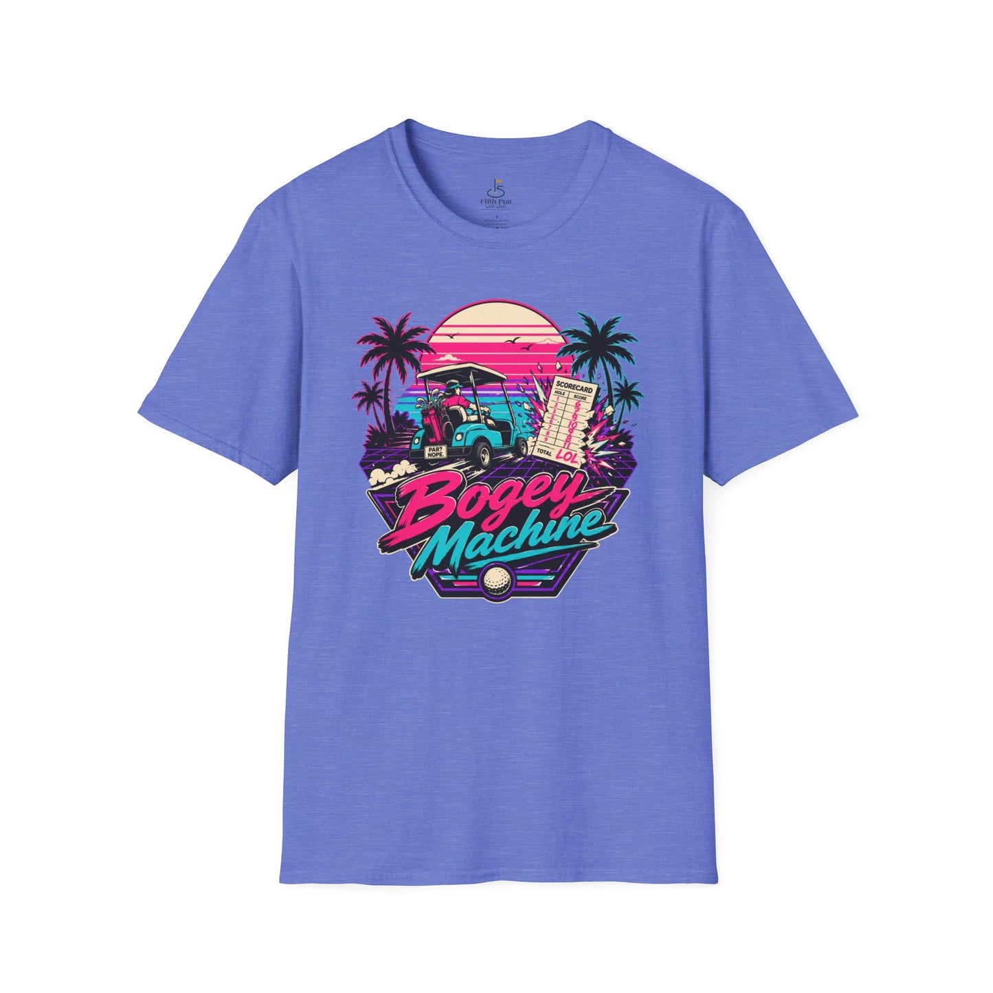 Bogey Machine Retro Golf T-Shirt — Vintage 80s Sunset Golf Cart Tee