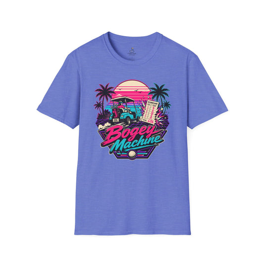 Bogey Machine Retro Golf T-Shirt — Vintage 80s Sunset Golf Cart Tee