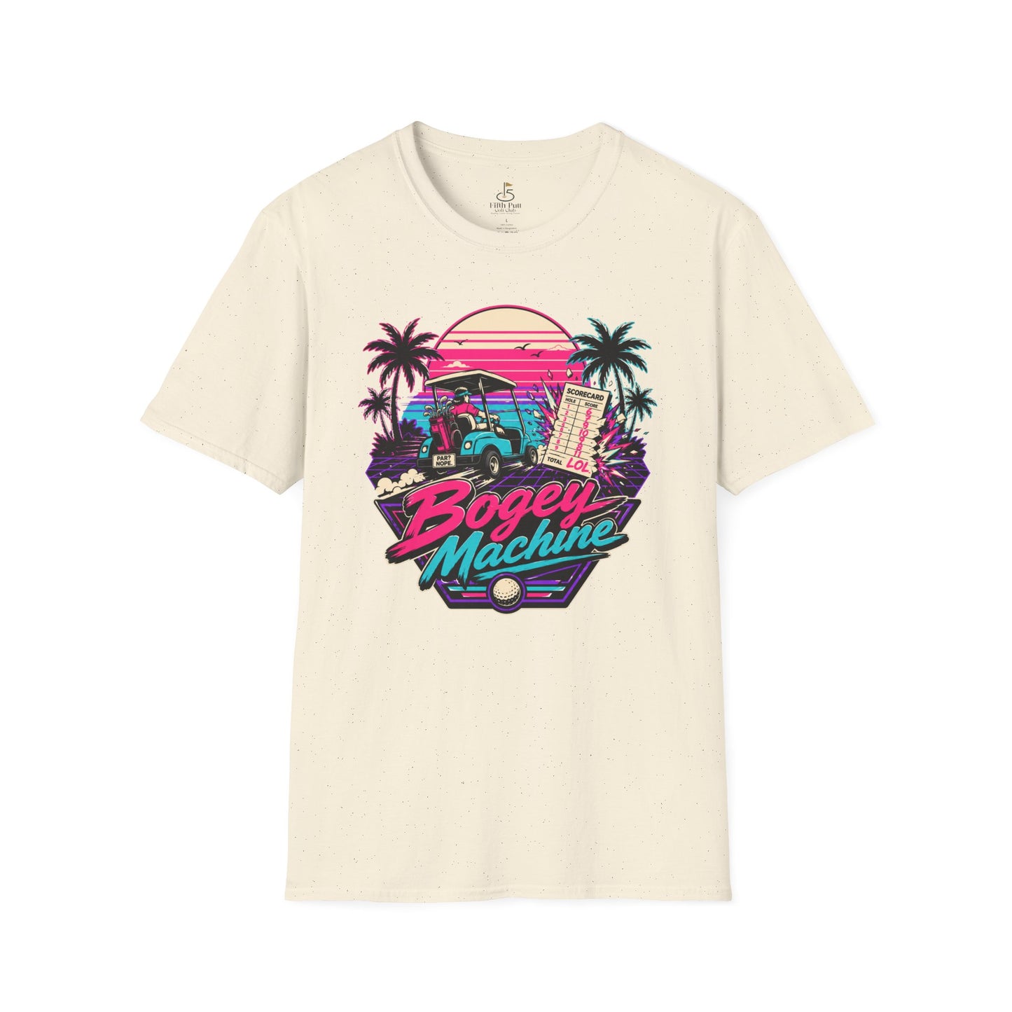 Bogey Machine Retro Golf T-Shirt — Vintage 80s Sunset Golf Cart Tee