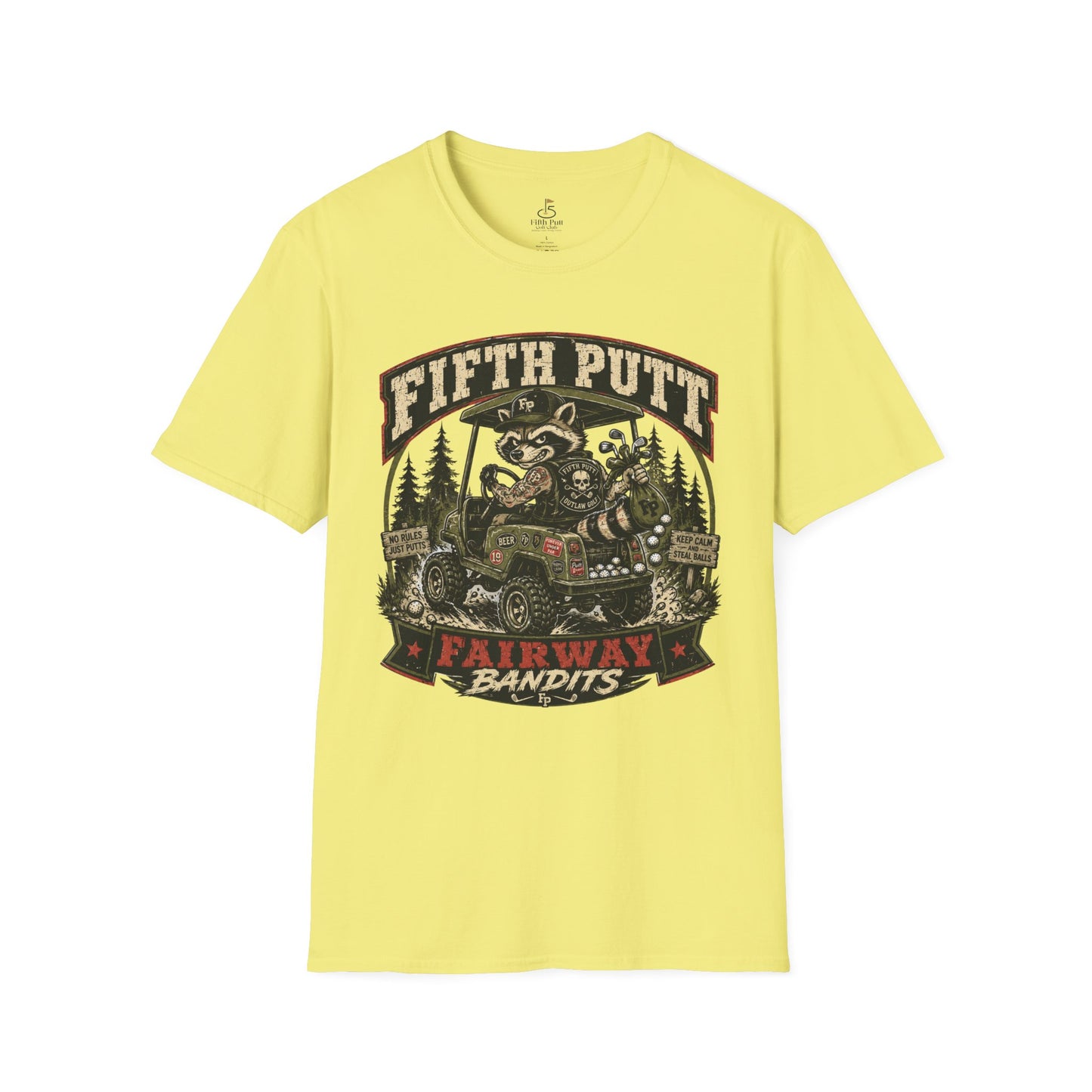 Fifth Putt Fairway Bandits Golf T-Shirt — Vintage Golf Cart Mascot Tee