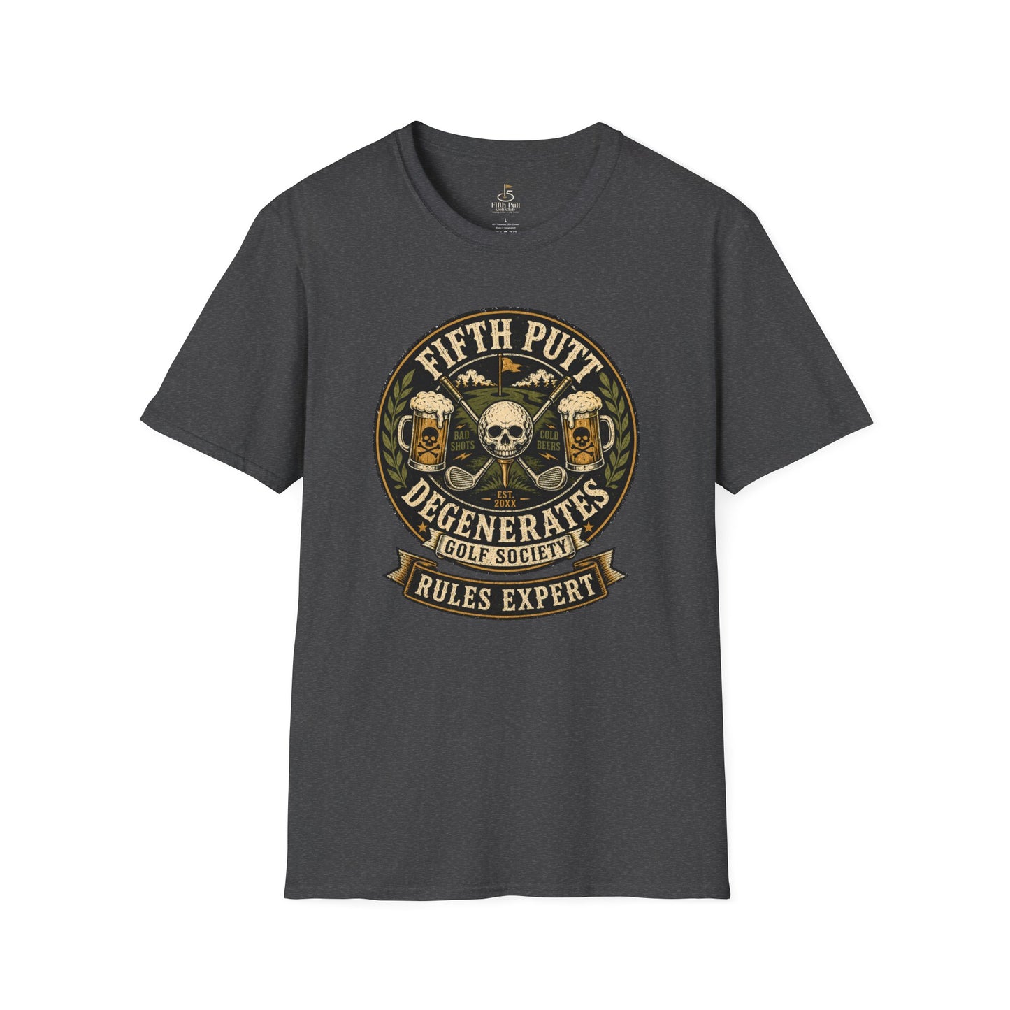 Golf Rules Expert T‑Shirt — Fifth Putt Degenerates Golf Society Skull Design