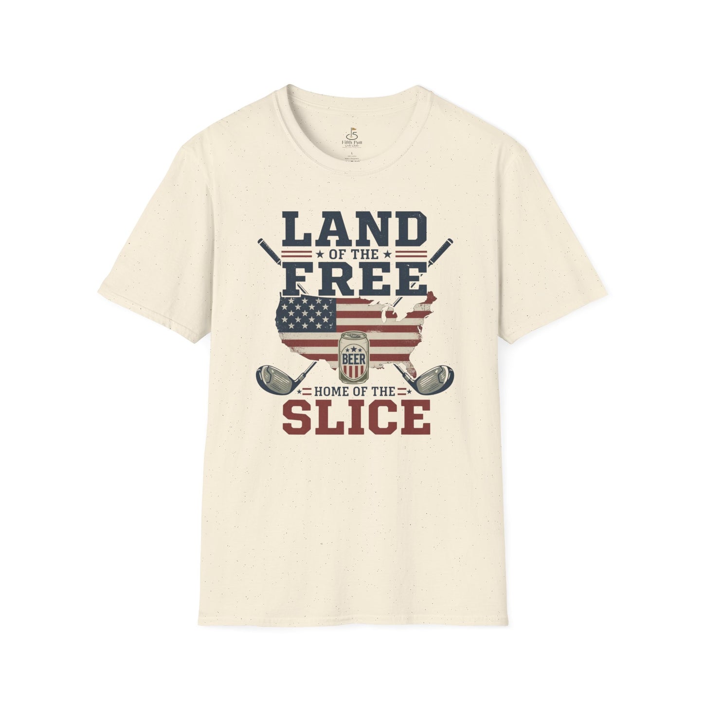 Land of the Free, Home of the Slice Golf T-Shirt — American Flag, Golf, & Beer Graphic