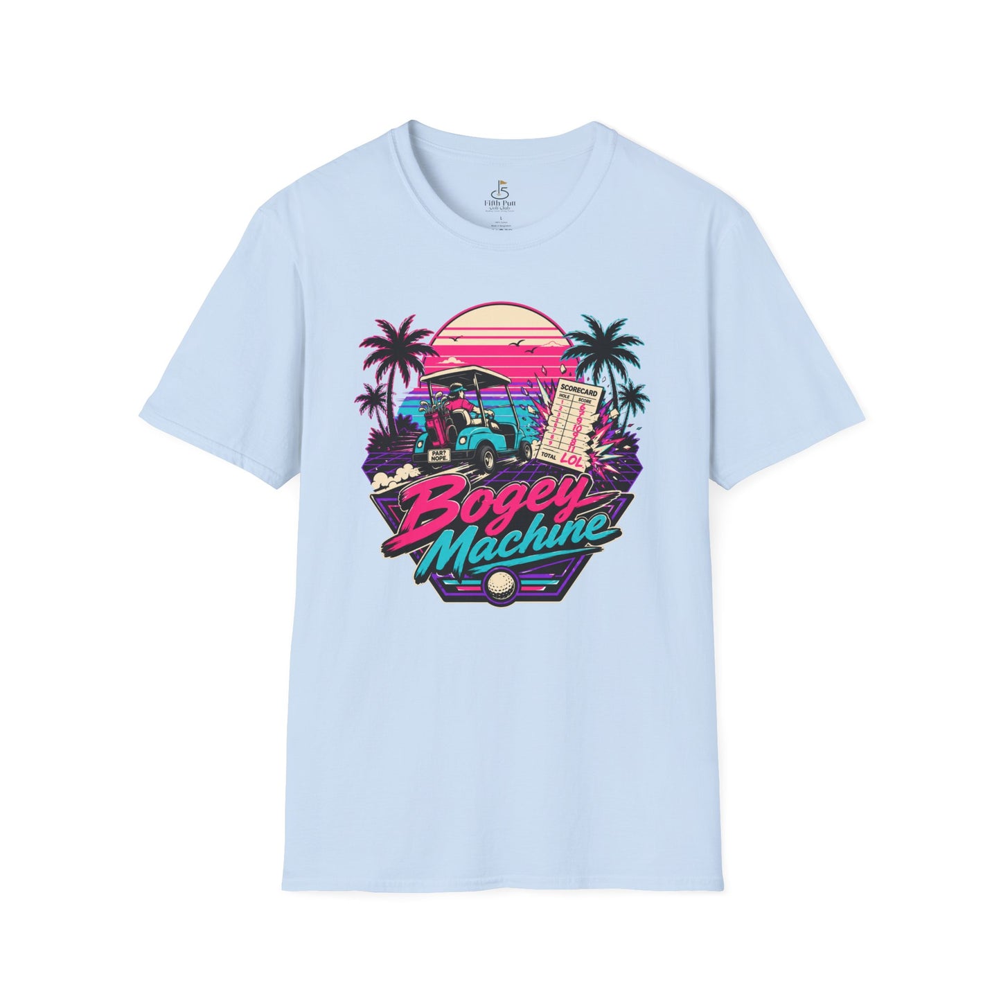 Bogey Machine Retro Golf T-Shirt — Vintage 80s Sunset Golf Cart Tee