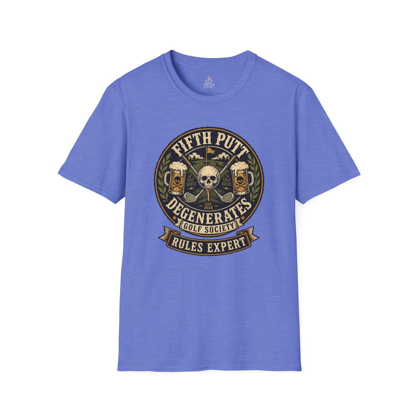 Golf Rules Expert T‑Shirt — Fifth Putt Degenerates Golf Society Skull Design