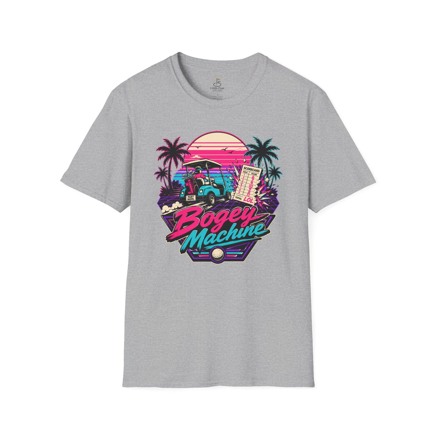 Bogey Machine Retro Golf T-Shirt — Vintage 80s Sunset Golf Cart Tee
