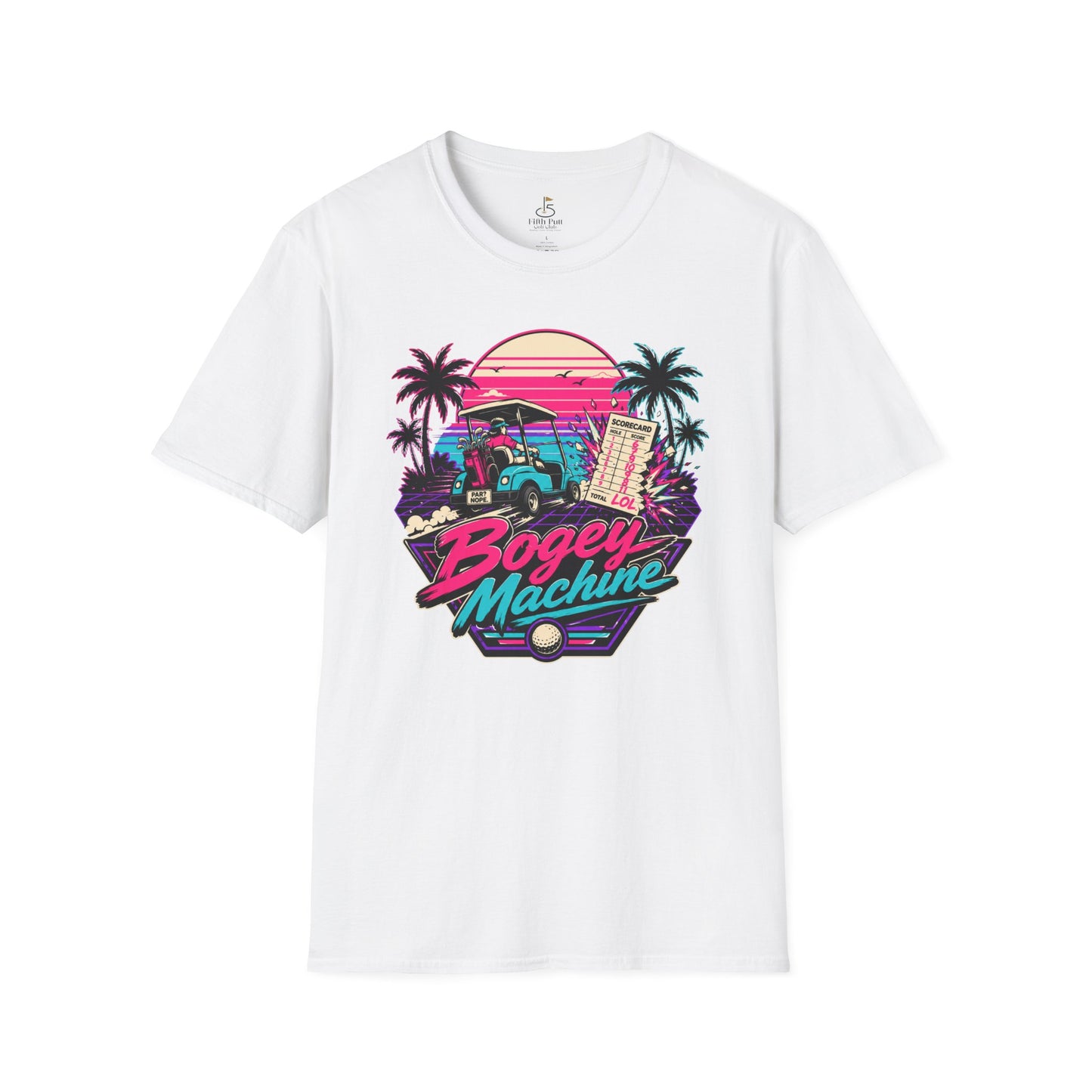 Bogey Machine Retro Golf T-Shirt — Vintage 80s Sunset Golf Cart Tee