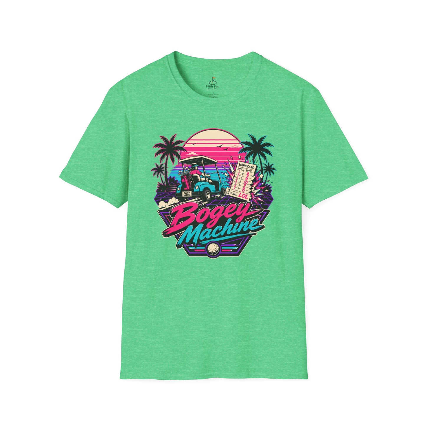 Bogey Machine Retro Golf T-Shirt — Vintage 80s Sunset Golf Cart Tee