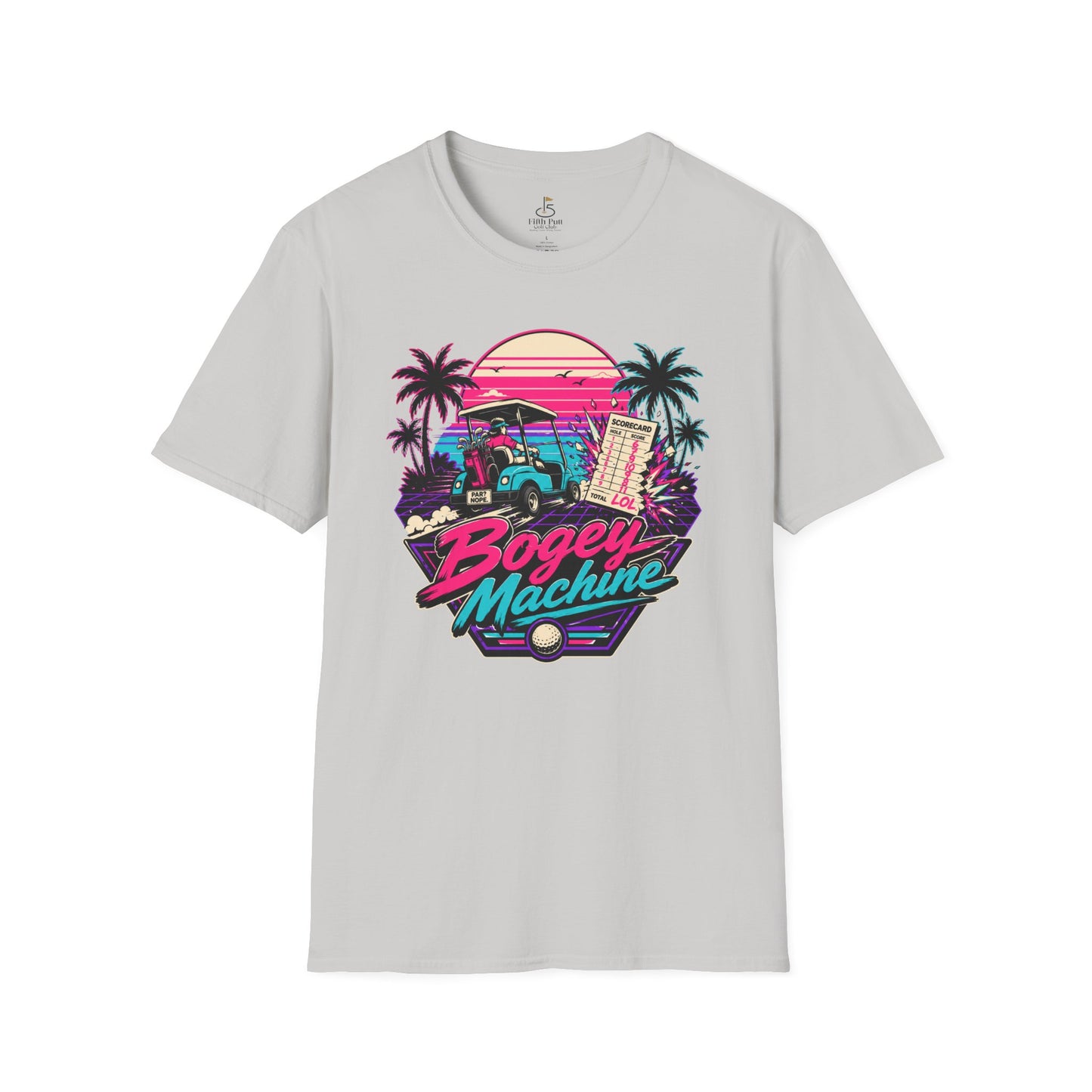 Bogey Machine Retro Golf T-Shirt — Vintage 80s Sunset Golf Cart Tee