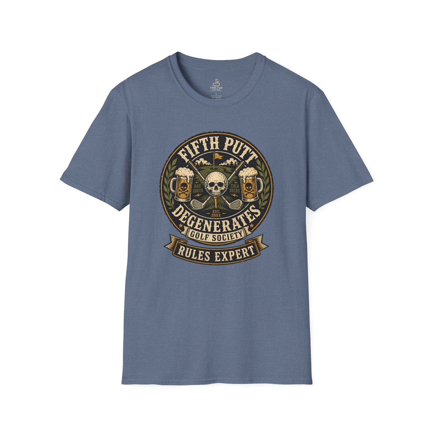 Golf Rules Expert T‑Shirt — Fifth Putt Degenerates Golf Society Skull Design