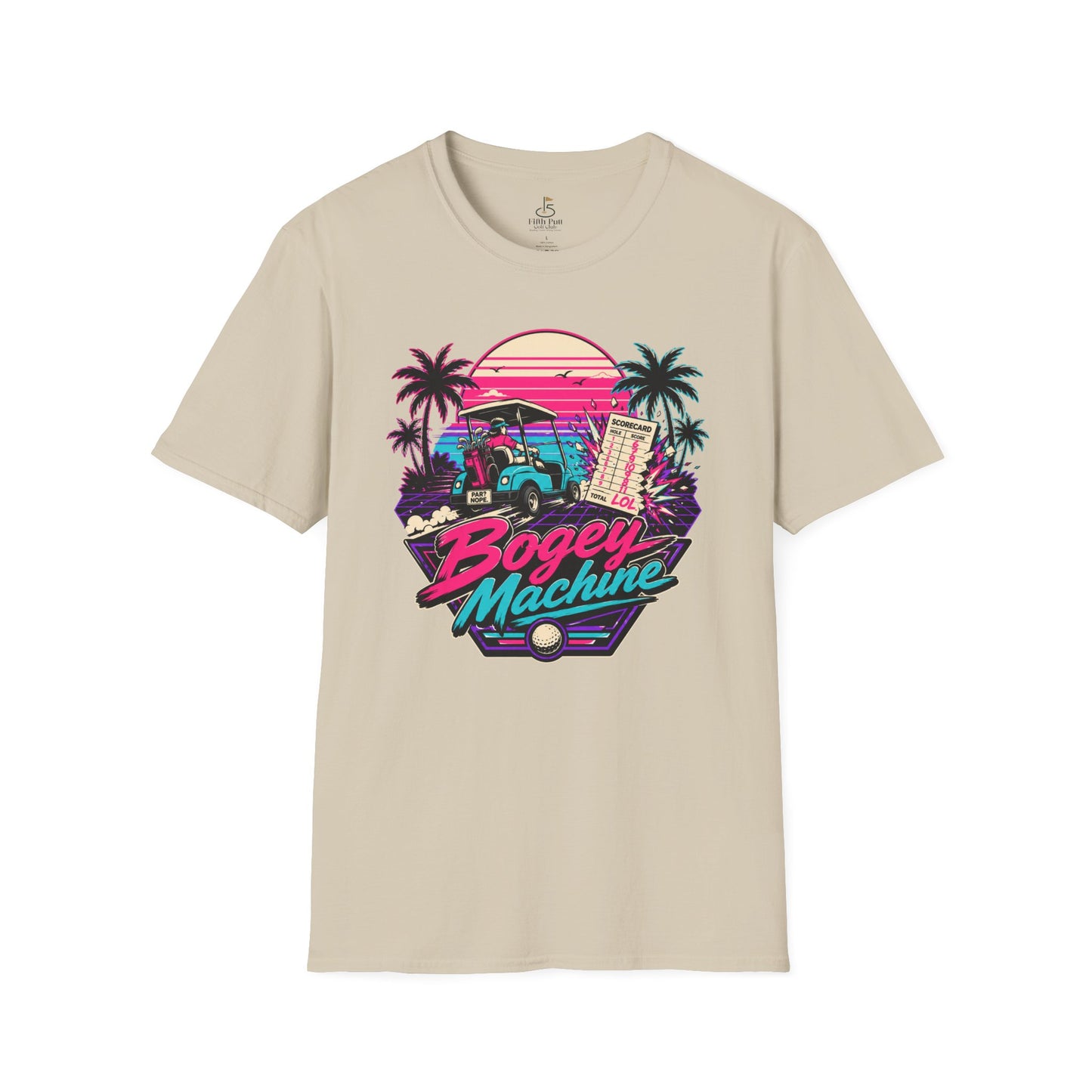 Bogey Machine Retro Golf T-Shirt — Vintage 80s Sunset Golf Cart Tee