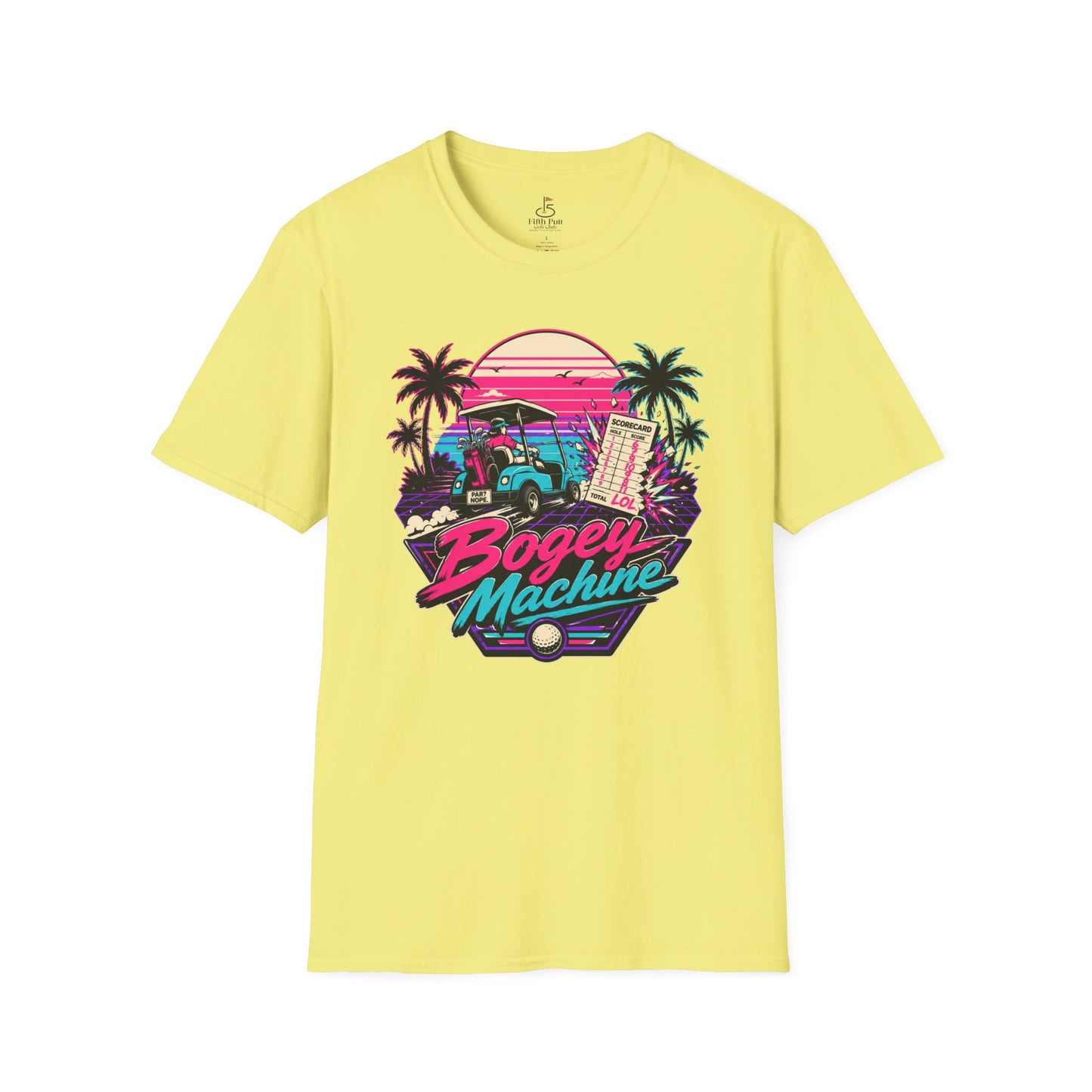 Bogey Machine Retro Golf T-Shirt — Vintage 80s Sunset Golf Cart Tee